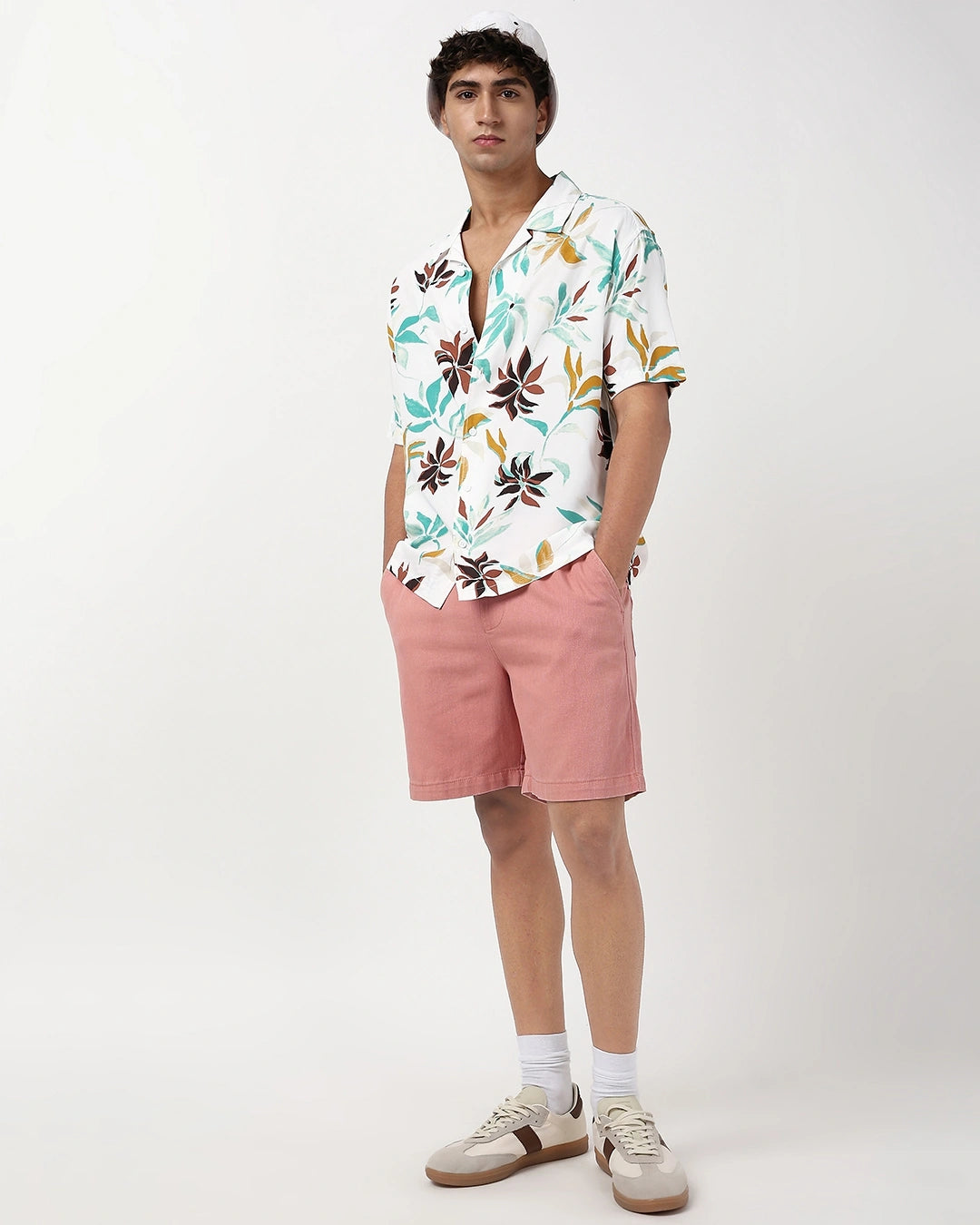 Comfortable White and Yellow Oversized Button Up Shirt for Men with Printed Design