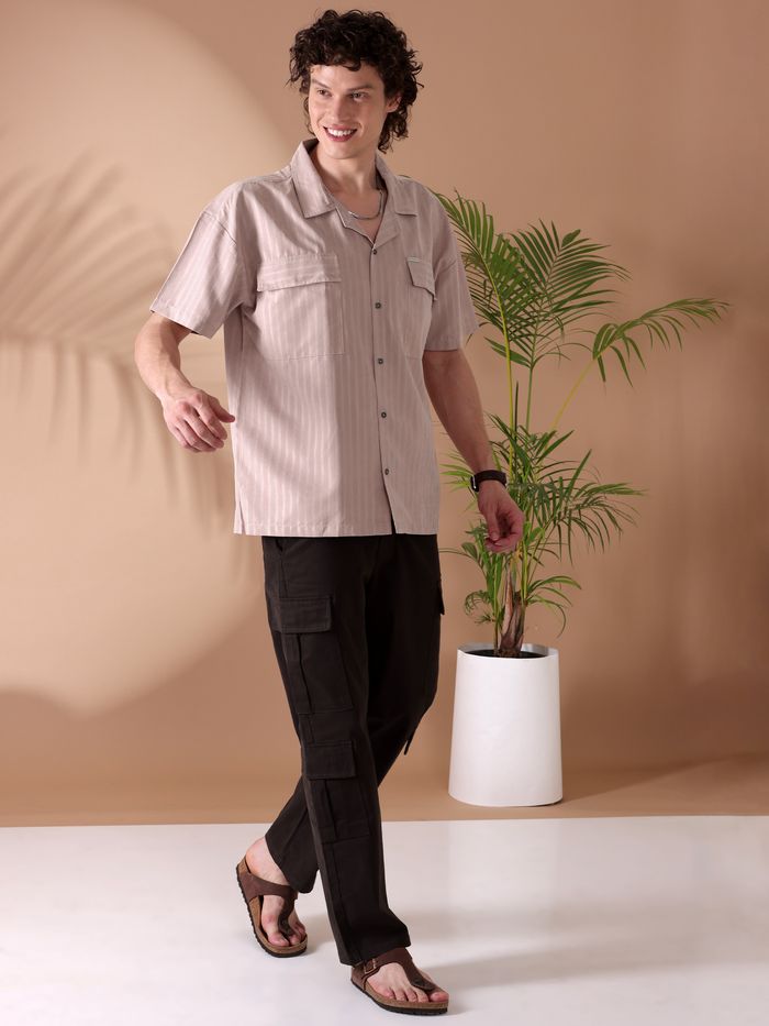 Rose Pink Short Sleeve Shirt for Men with Relaxed Fit and Soft Breathable Cotton