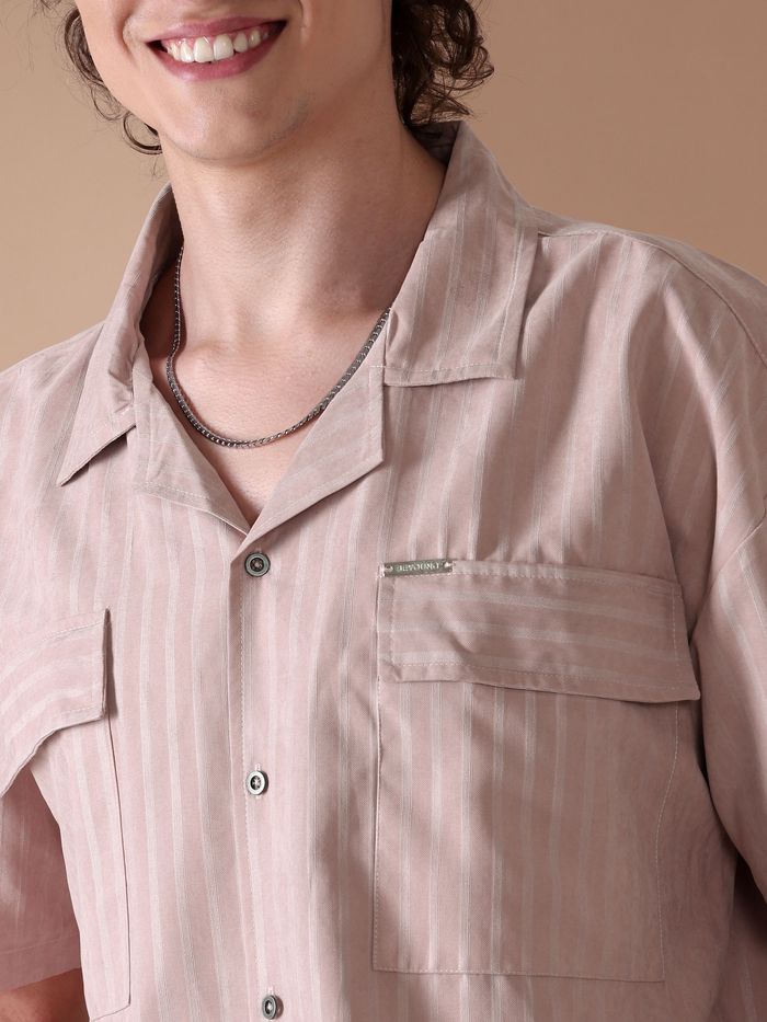 Rose Pink Short Sleeve Shirt for Men with Relaxed Fit and Soft Breathable Cotton