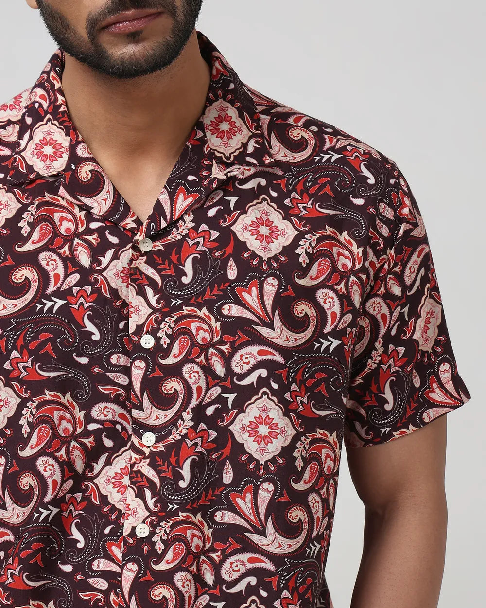Fashionable Maroon Relaxed Fit Shirt for Men with Modern Digital Design