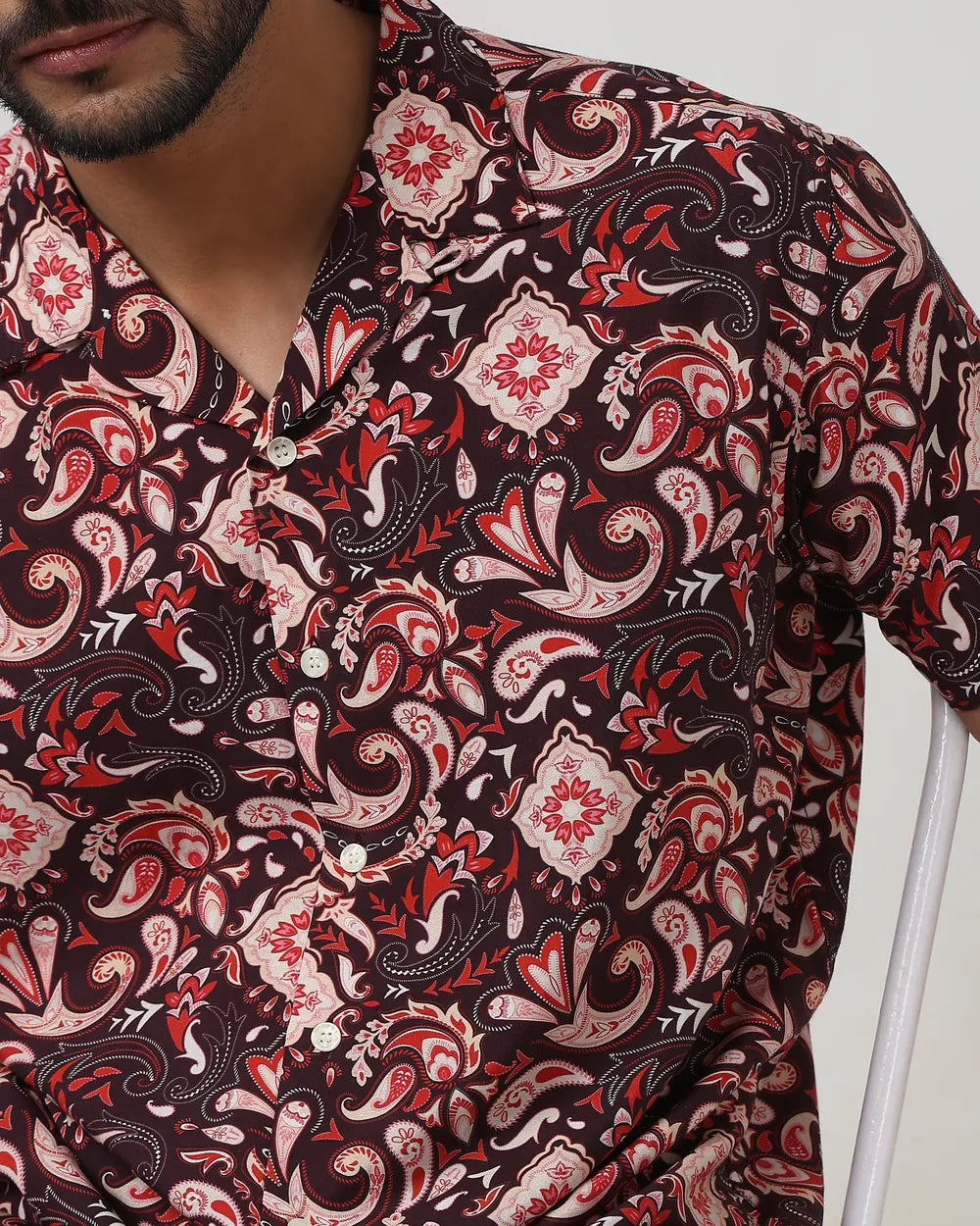 Fashionable Maroon Relaxed Fit Shirt for Men with Modern Digital Design