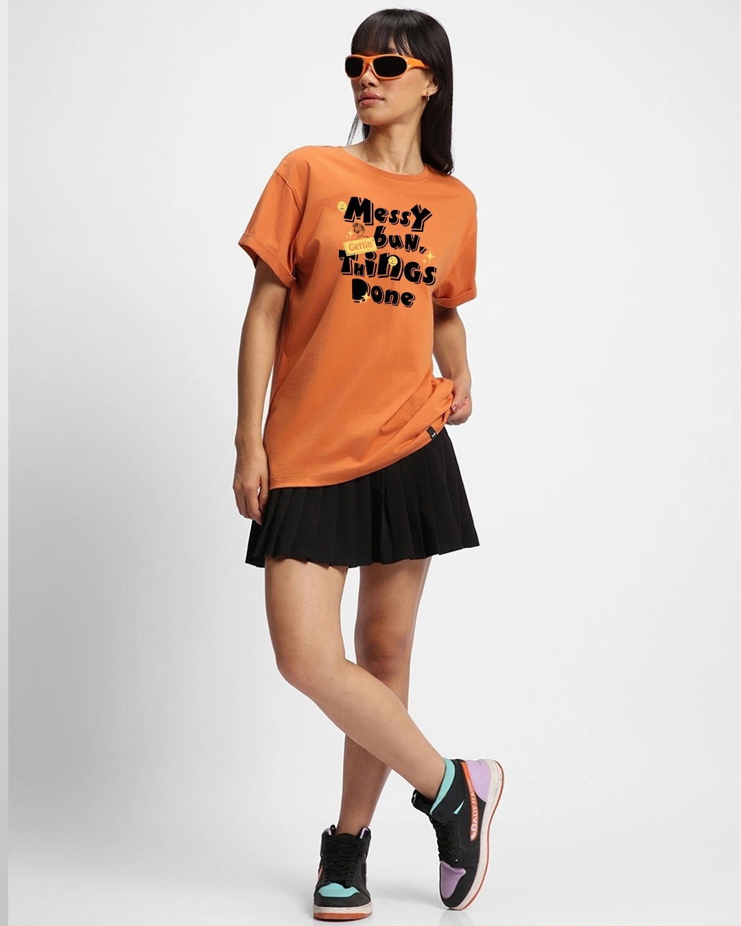 Everyday Wear Women’s Loose Fit Orange T-Shirt with Typography Graphic