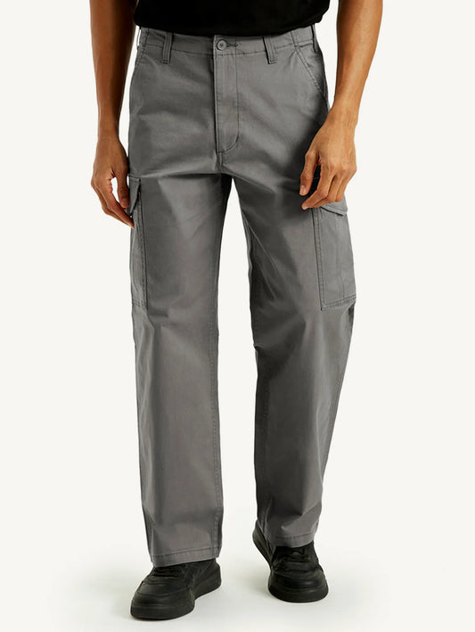 Grey Mid Rise Baggy Fit Cargo Trousers for Men Designed for Comfort and Style