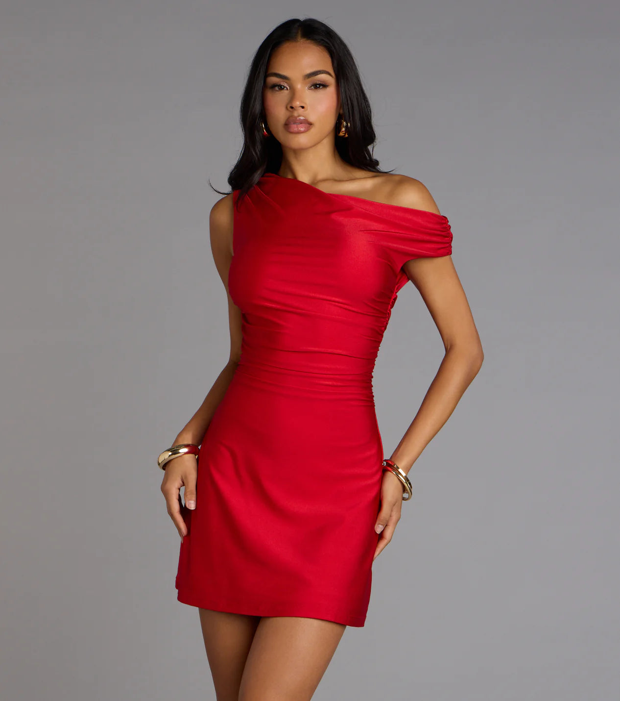 Daring Charm One Shoulder Ruffle Hem Mini Dress for Elegant and Trendy Looks