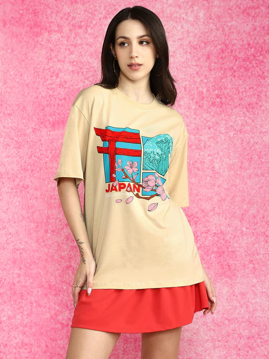 Soft Cotton Oversized T-Shirt with Stylish Graphic Design for Women