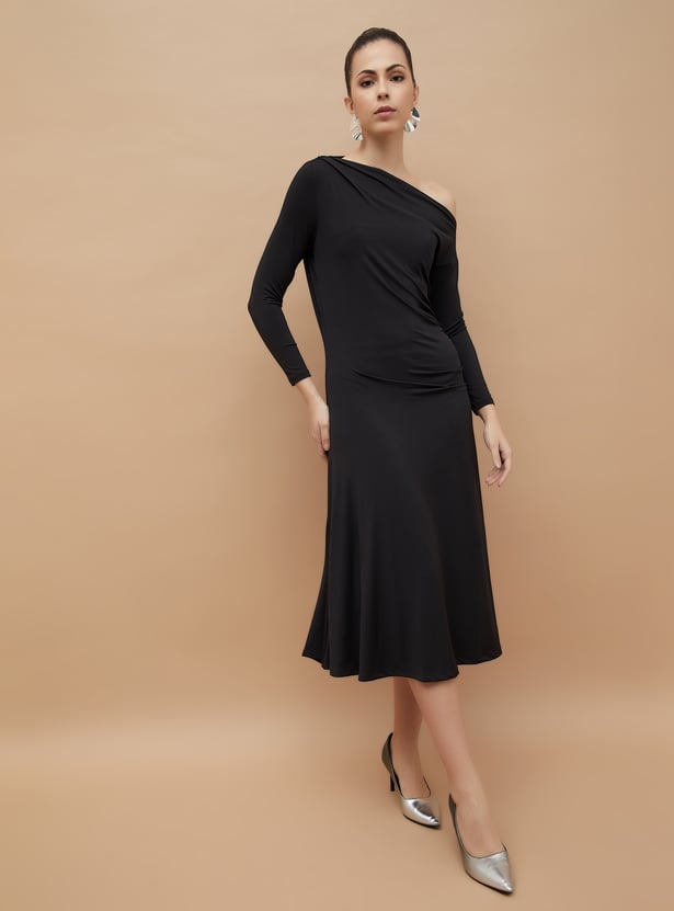 Stylish Solid Off Shoulder Casual Midi Dress for Daily Wear