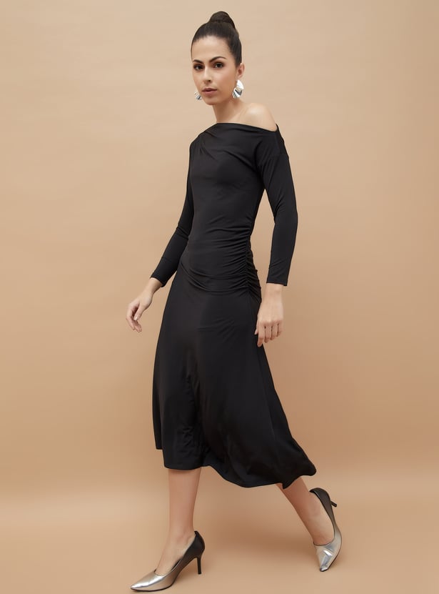 Stylish Solid Off Shoulder Casual Midi Dress for Daily Wear