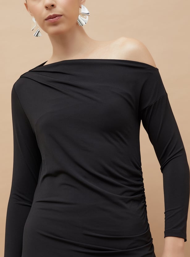 Stylish Solid Off Shoulder Casual Midi Dress for Daily Wear