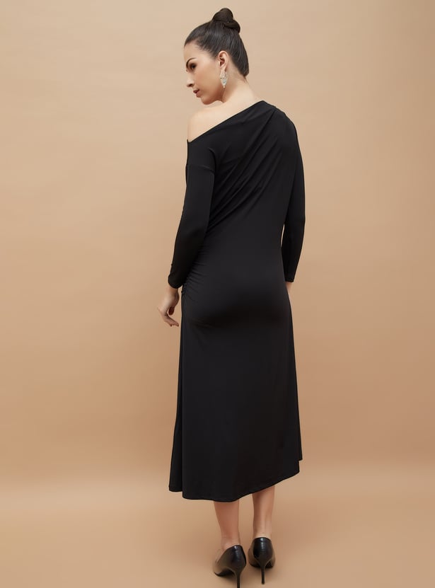 Stylish Solid Off Shoulder Casual Midi Dress for Daily Wear