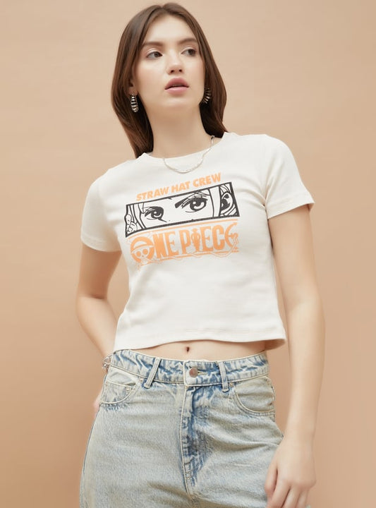 Stylish Crop T-Shirt with One Piece Inspired Graphic Artwork