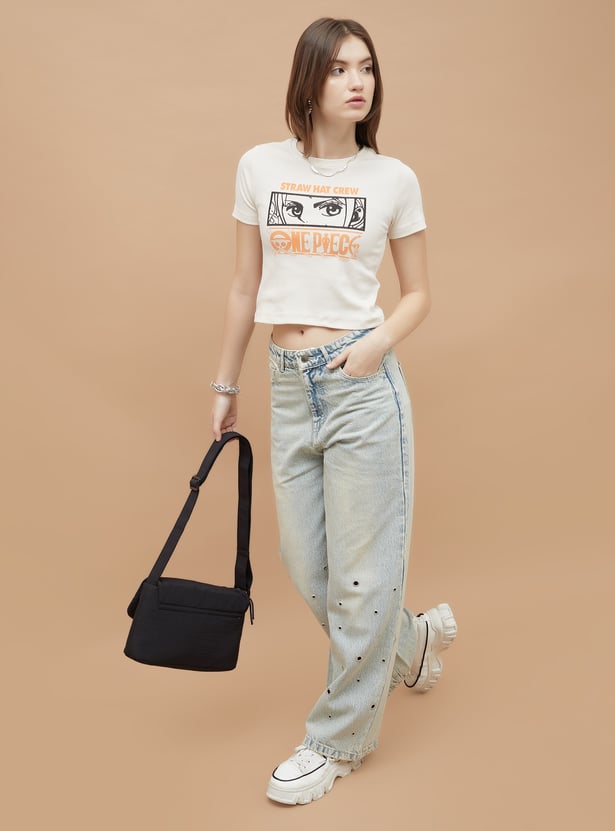 Stylish Crop T-Shirt with One Piece Inspired Graphic Artwork
