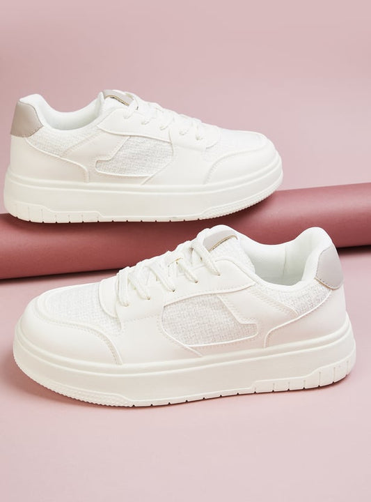 Comfortable Panelled Sneakers for Women with Lace-Up Closure