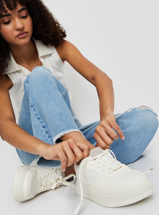 Comfortable Panelled Sneakers for Women with Lace-Up Closure