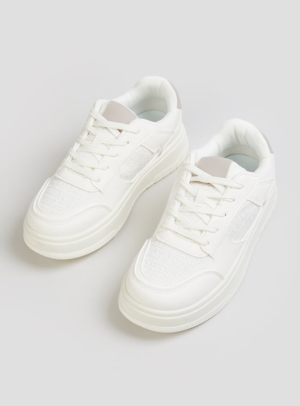 Comfortable Panelled Sneakers for Women with Lace-Up Closure