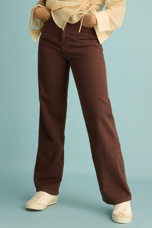 Everyday Casual Rustic Brown Straight-Leg Denim Pants for Women