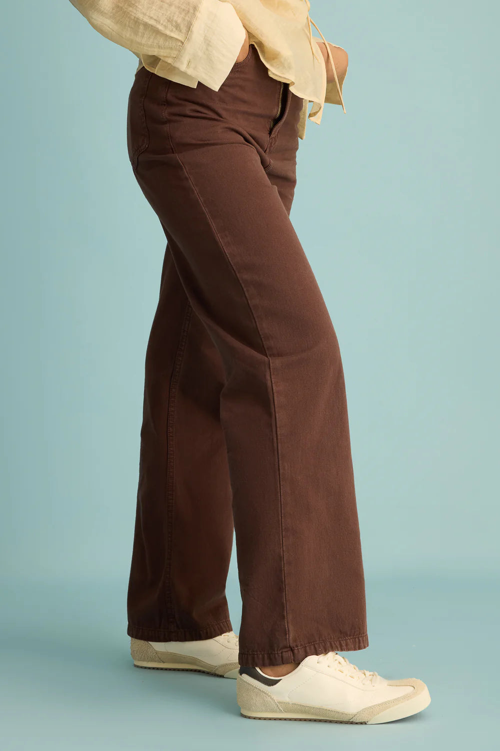 Everyday Casual Rustic Brown Straight-Leg Denim Pants for Women