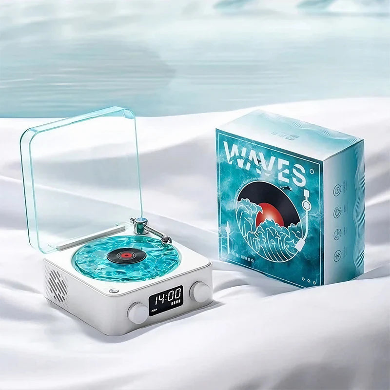 Wireless Vinyl Bluetooth Speaker with Digital Clock and Ambient Mood Lighting for Parties and Home