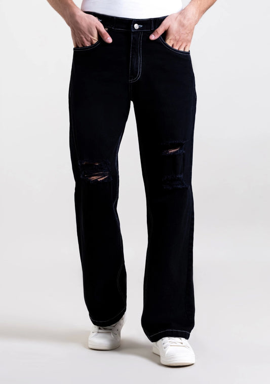 Black Wide Leg Denim Jeans for Men Designed for Casual and Street Style Outfits