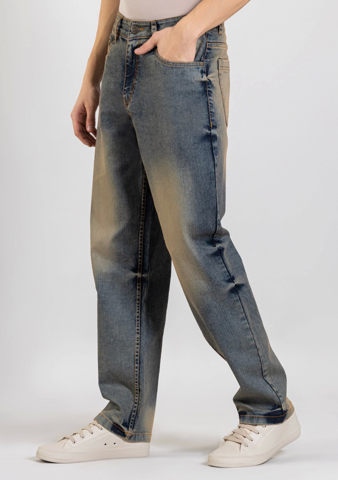 Blue Tinted Relaxed Straight Fit Jeans for Men with Durable Fabric and Trendy Appeal