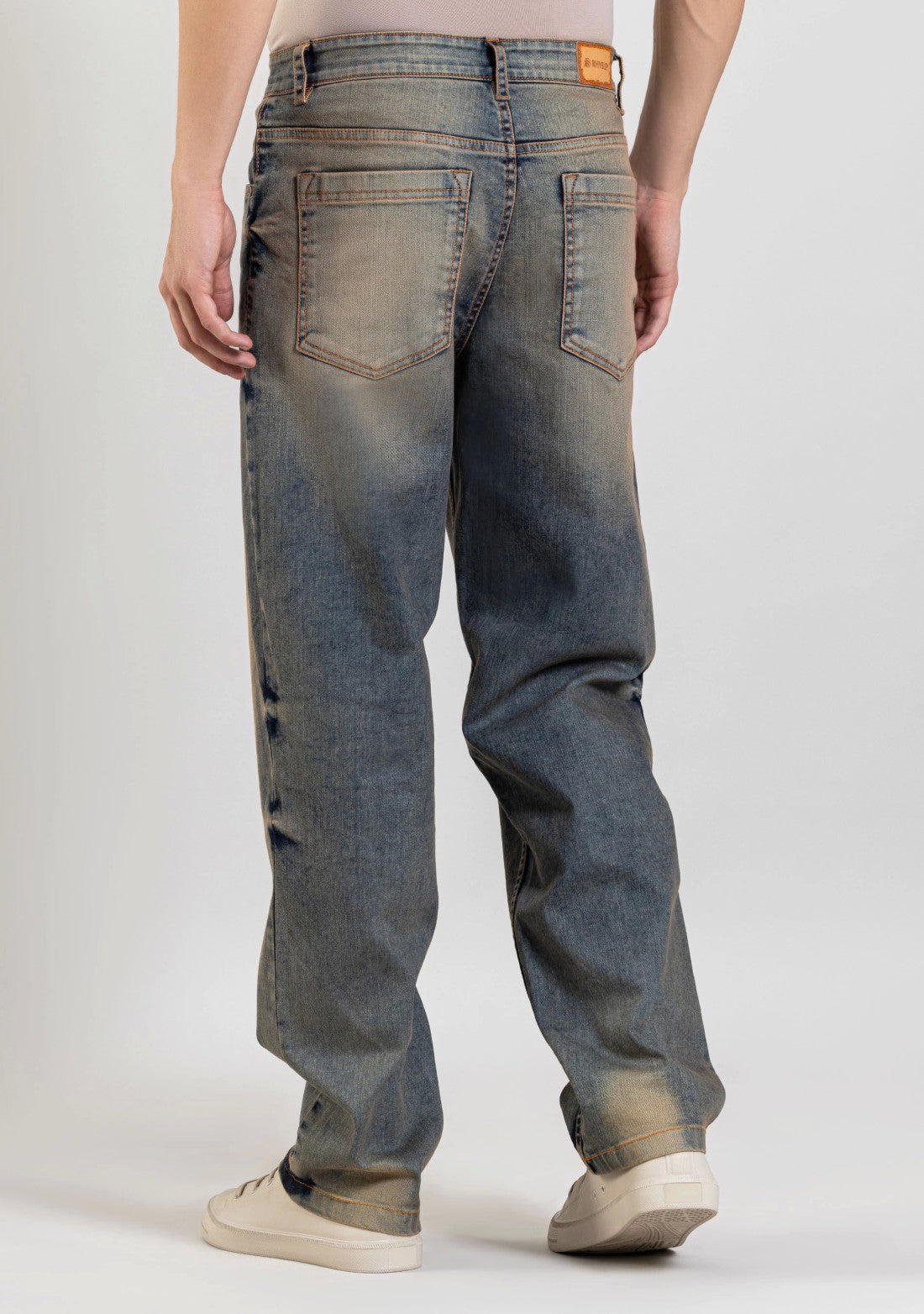 Blue Tinted Relaxed Straight Fit Jeans for Men with Durable Fabric and Trendy Appeal