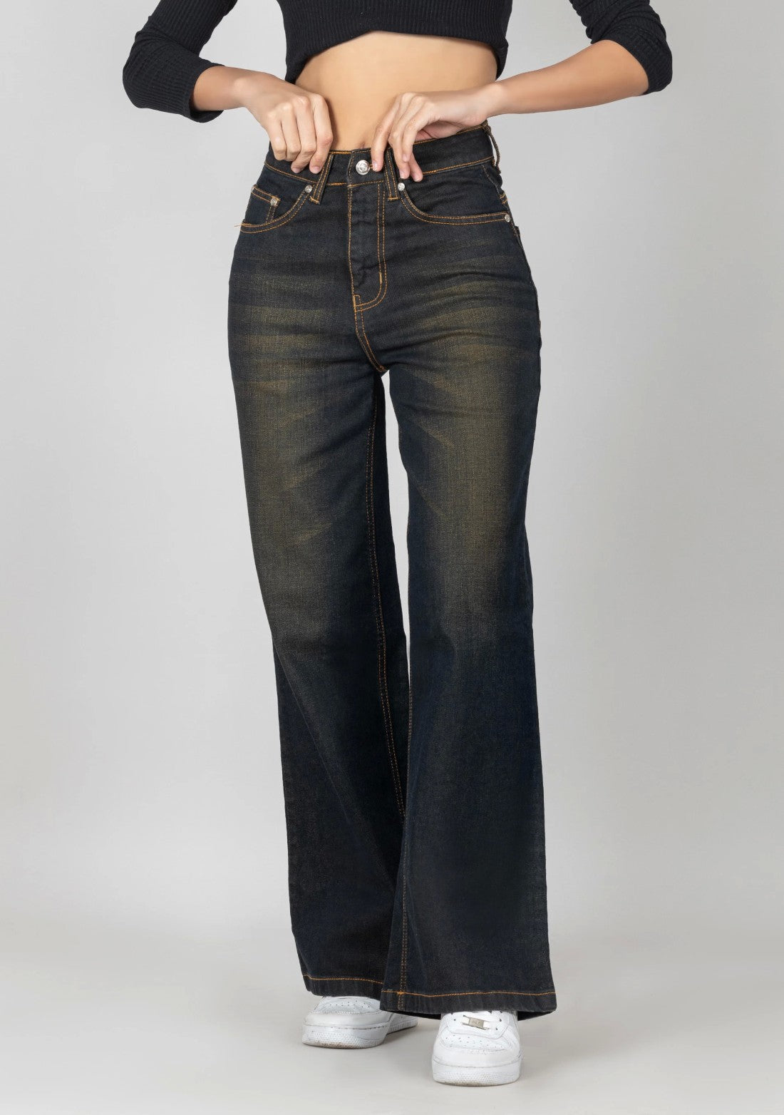 Everyday Wear Women’s Wide Leg Denim Jeans in Brownish Blue