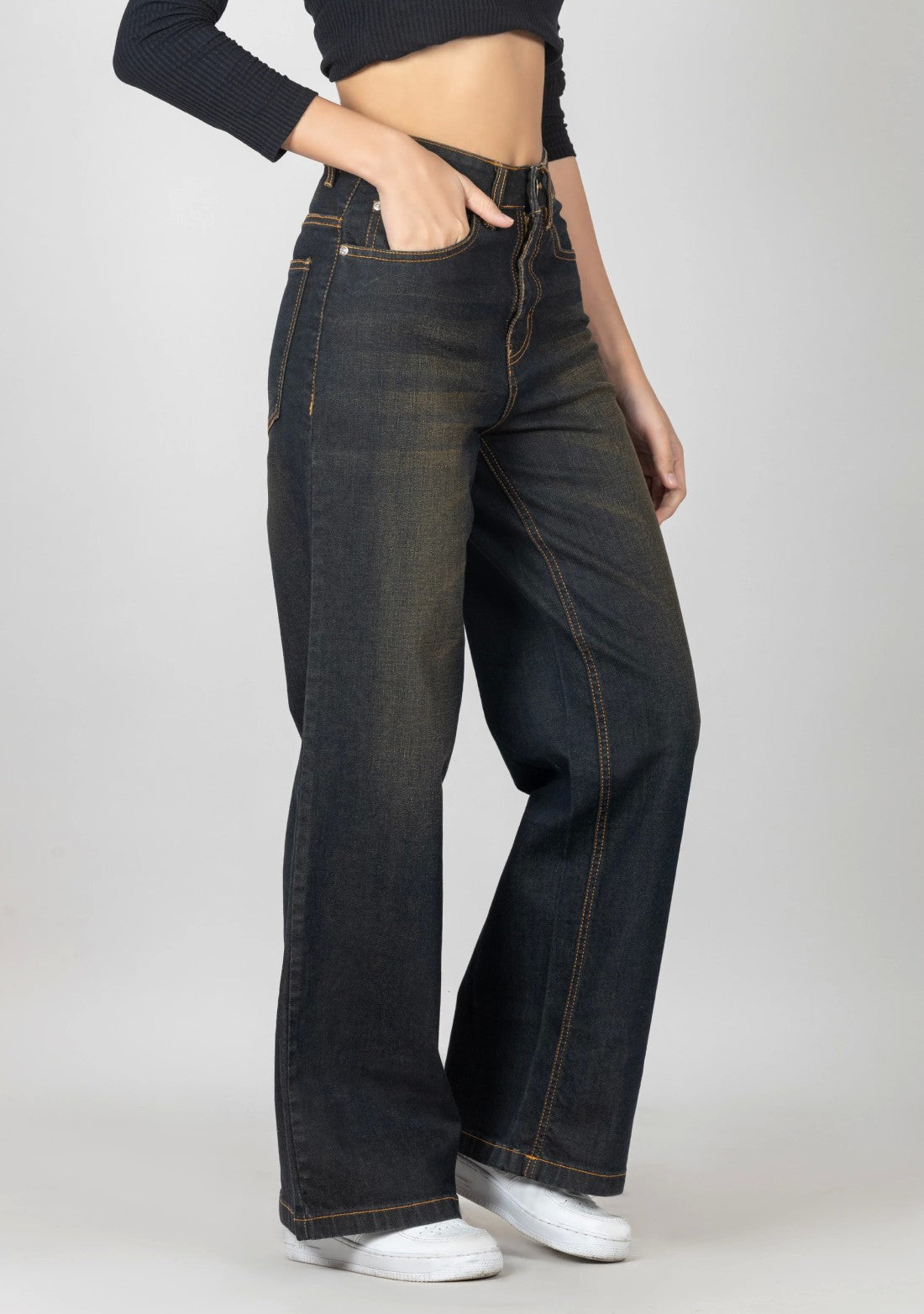 Everyday Wear Women’s Wide Leg Denim Jeans in Brownish Blue