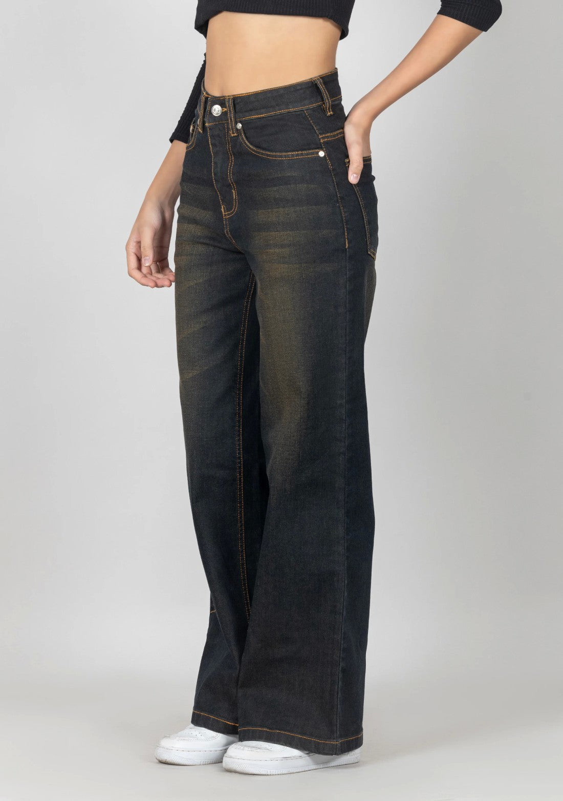 Everyday Wear Women’s Wide Leg Denim Jeans in Brownish Blue