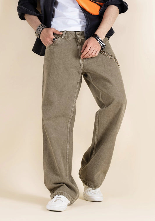 Brown Wide Leg Jeans for Men with Modern Look and Durable Fabric for Daily Use