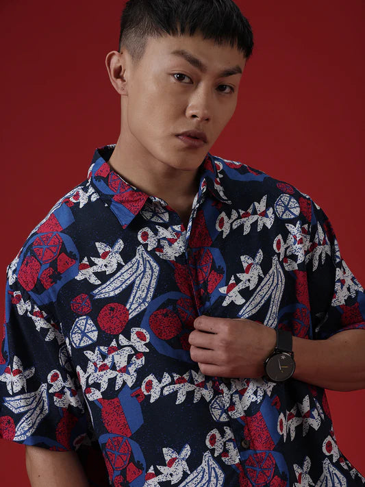 Tropical Bliss Viscose Shirt with Bold Botanical Print and Soft Lightweight Fabric