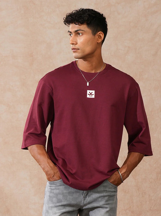 Solid Maroon 3/4th Sleeve T-Shirt for Women – Stylish Round Neck Casual Top for Everyday Wear and Layering