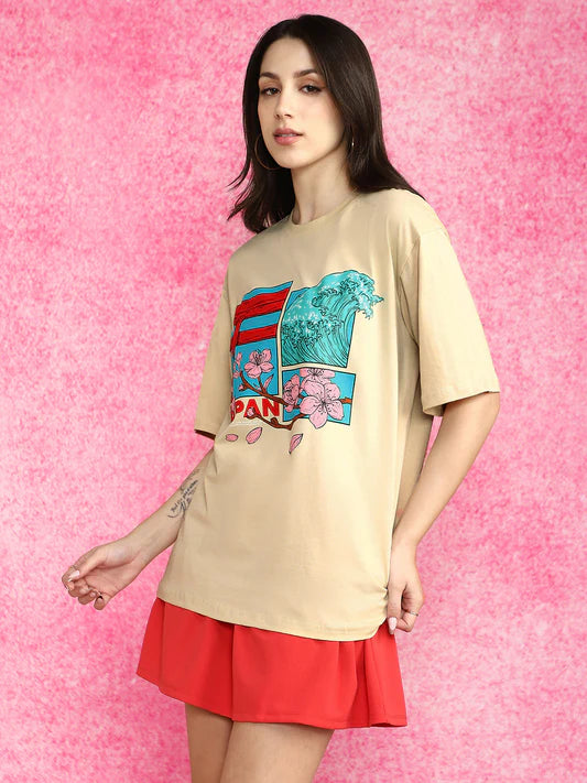 Soft Cotton Oversized T-Shirt with Stylish Graphic Design for Women