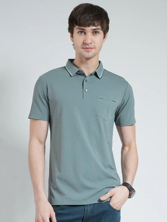 Solid Green Men’s Half Sleeve Collar T-Shirt – Comfortable Cotton Blend Polo Neck Top for Daily and Weekend Wear