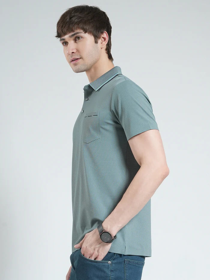 Solid Green Men’s Half Sleeve Collar T-Shirt – Comfortable Cotton Blend Polo Neck Top for Daily and Weekend Wear