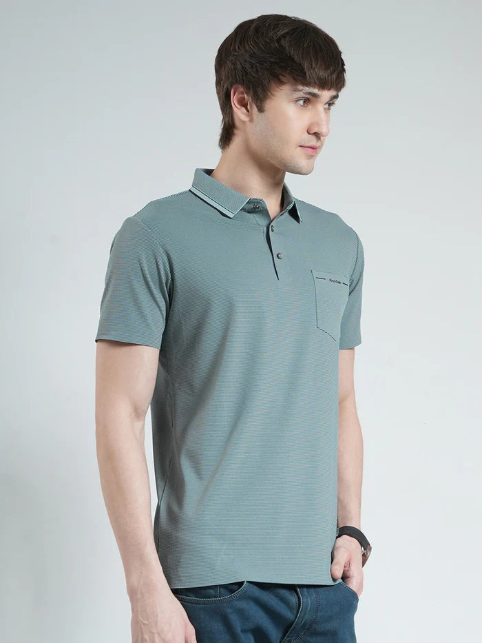 Solid Green Men’s Half Sleeve Collar T-Shirt – Comfortable Cotton Blend Polo Neck Top for Daily and Weekend Wear