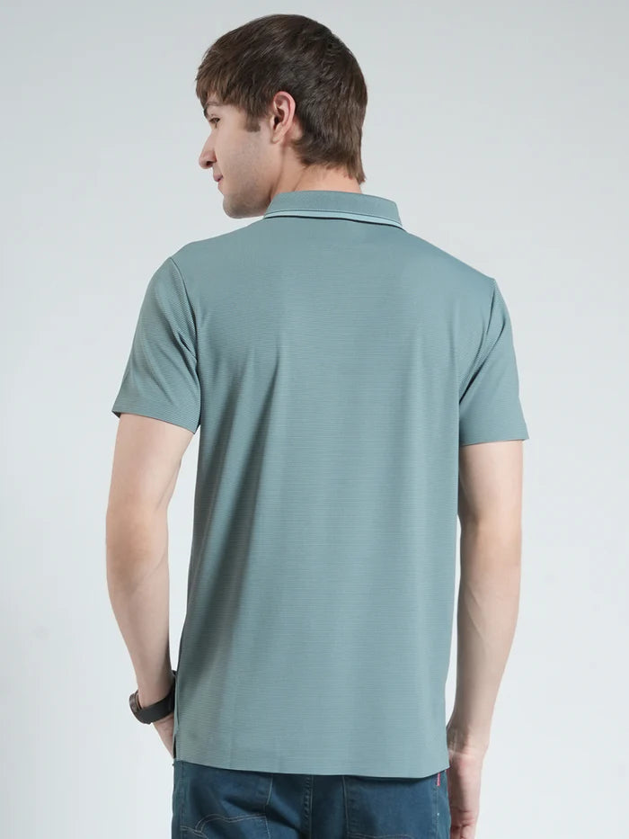 Solid Green Men’s Half Sleeve Collar T-Shirt – Comfortable Cotton Blend Polo Neck Top for Daily and Weekend Wear