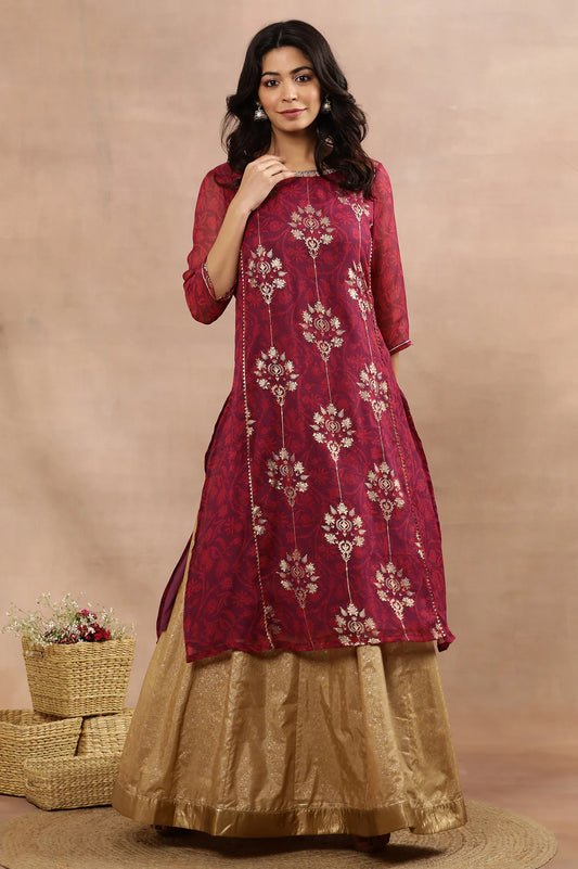 Beautiful Purple Zari Embroidered Kurta Skirt Set – Traditional and Contemporary Fusion Wear for Women