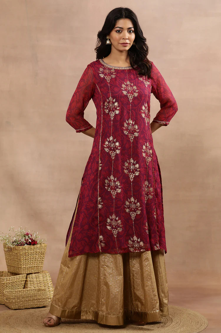 Beautiful Purple Zari Embroidered Kurta Skirt Set – Traditional and Contemporary Fusion Wear for Women