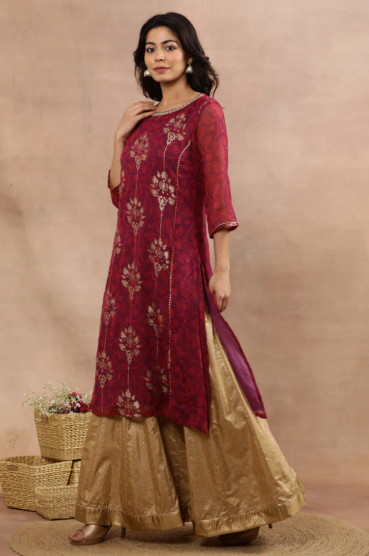 Beautiful Purple Zari Embroidered Kurta Skirt Set – Traditional and Contemporary Fusion Wear for Women