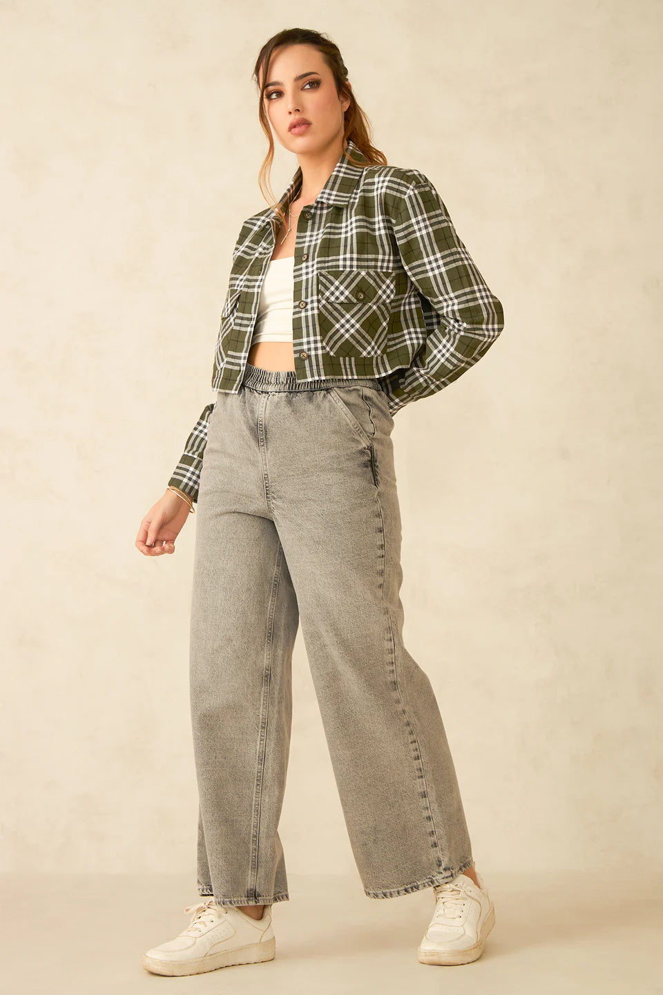 Lightweight Cotton Wide Leg Jeans with Adjustable Waist for Women