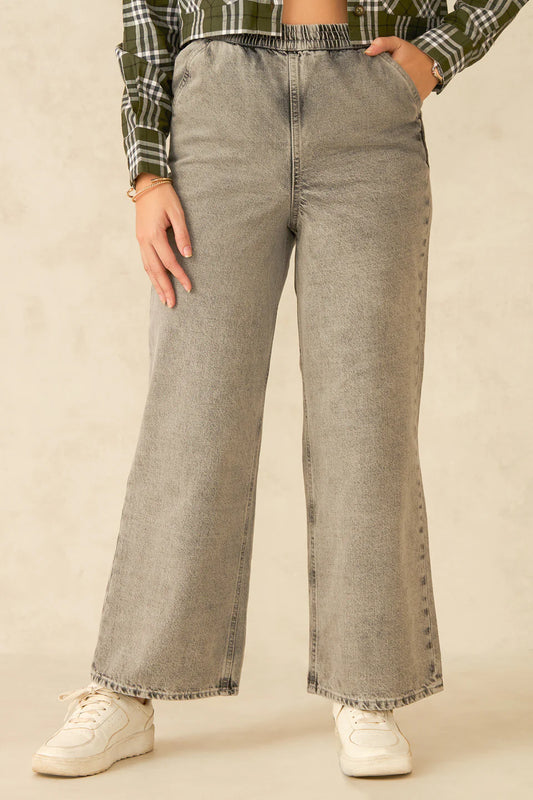 Lightweight Cotton Wide Leg Jeans with Adjustable Waist for Women