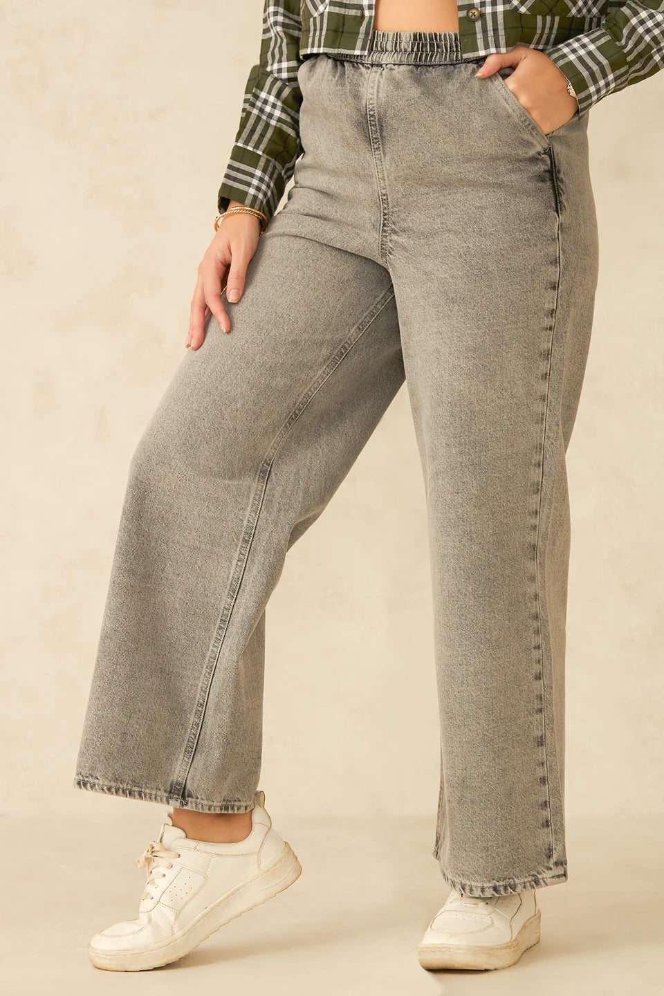 Lightweight Cotton Wide Leg Jeans with Adjustable Waist for Women