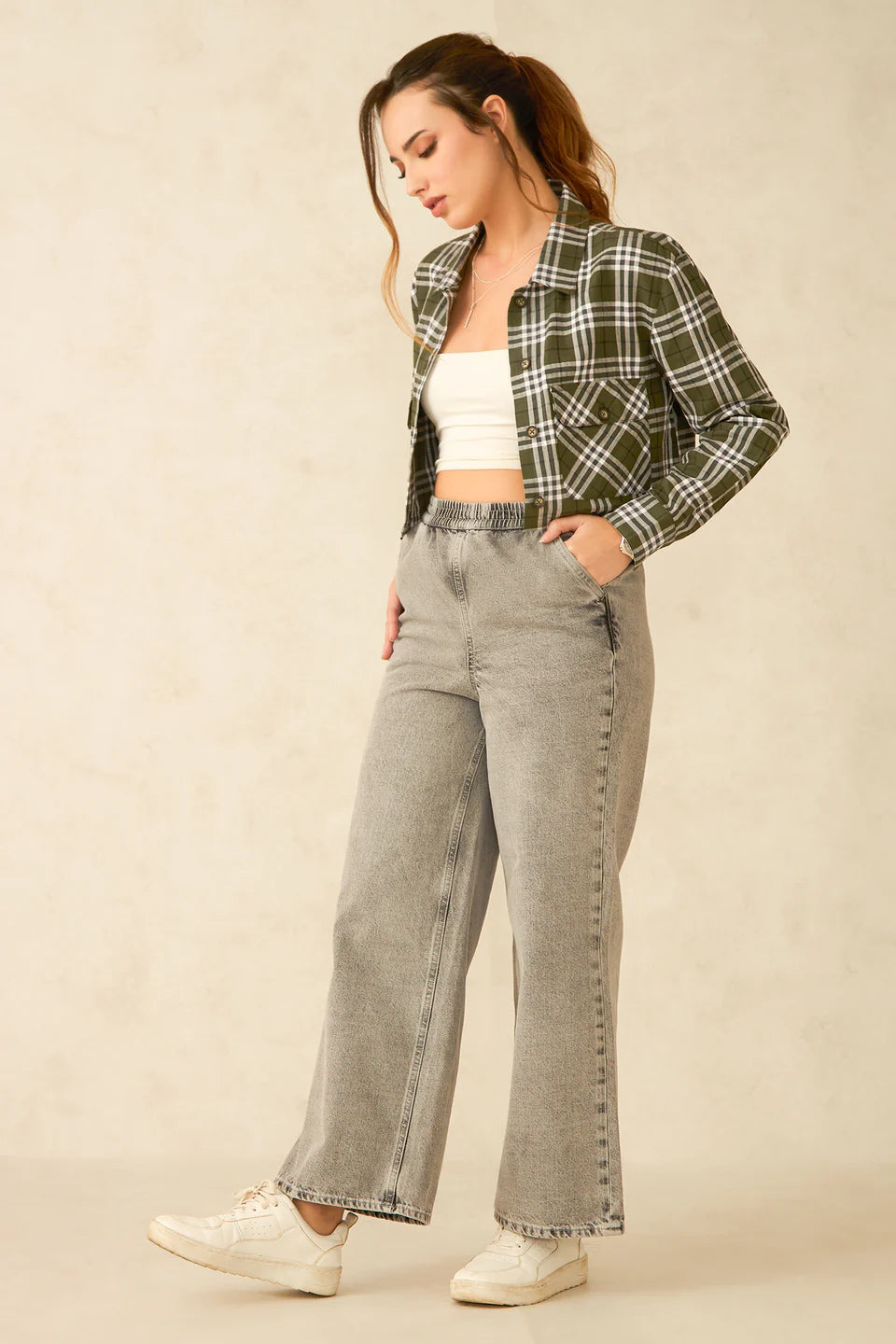 Lightweight Cotton Wide Leg Jeans with Adjustable Waist for Women