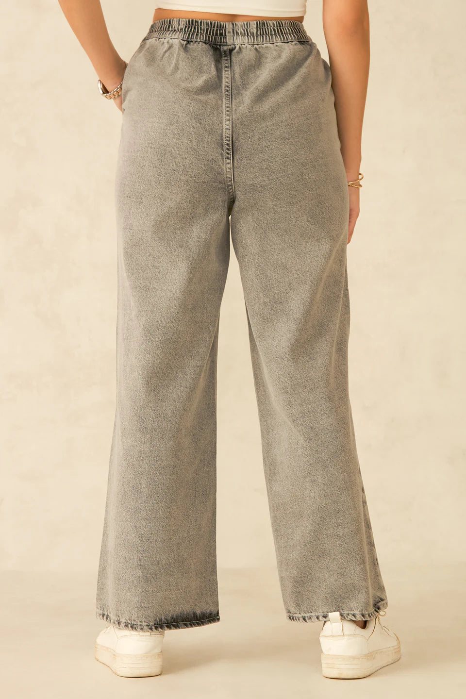 Lightweight Cotton Wide Leg Jeans with Adjustable Waist for Women