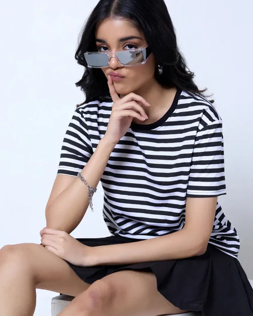 Black & White Stripe Tee for Women Comfortable Casual Everyday T-Shirt