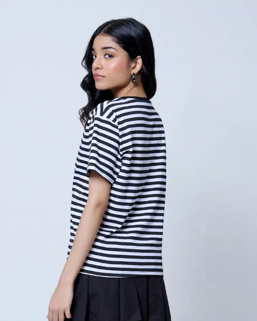 Black & White Stripe Tee for Women Comfortable Casual Everyday T-Shirt