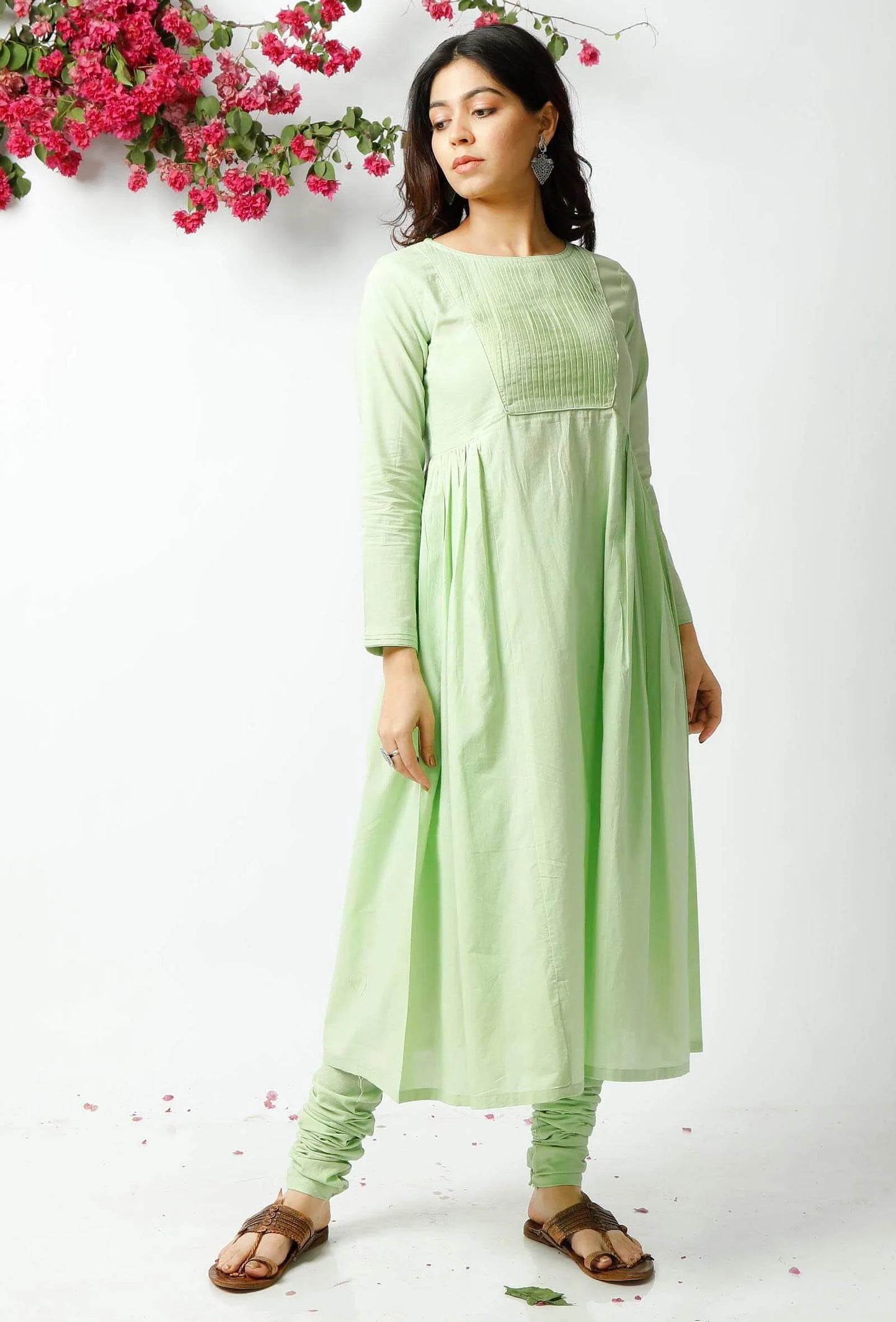 Trendy Light Green Cotton Kurta for Women in Comfortable Easy-Going Style