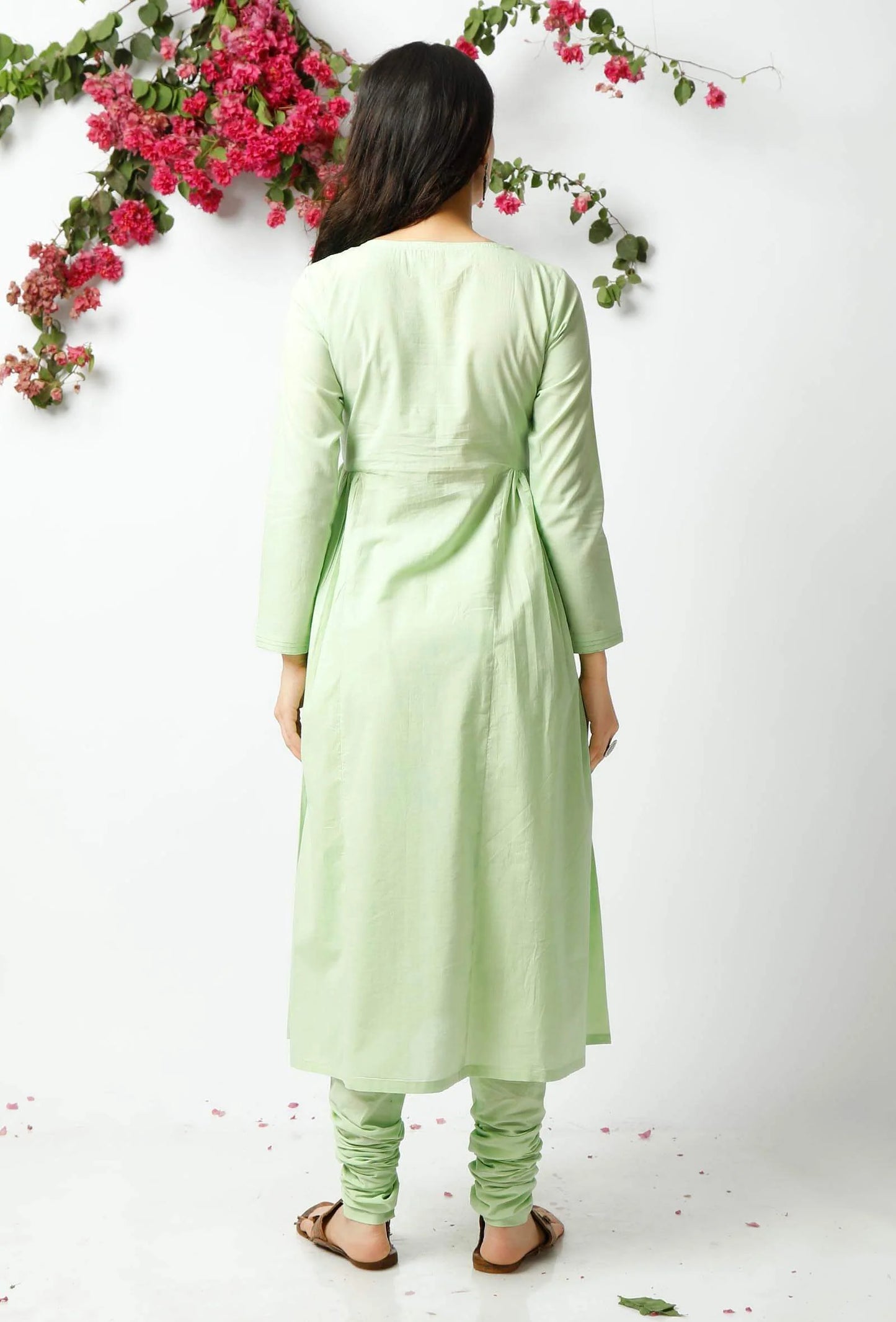 Trendy Light Green Cotton Kurta for Women in Comfortable Easy-Going Style