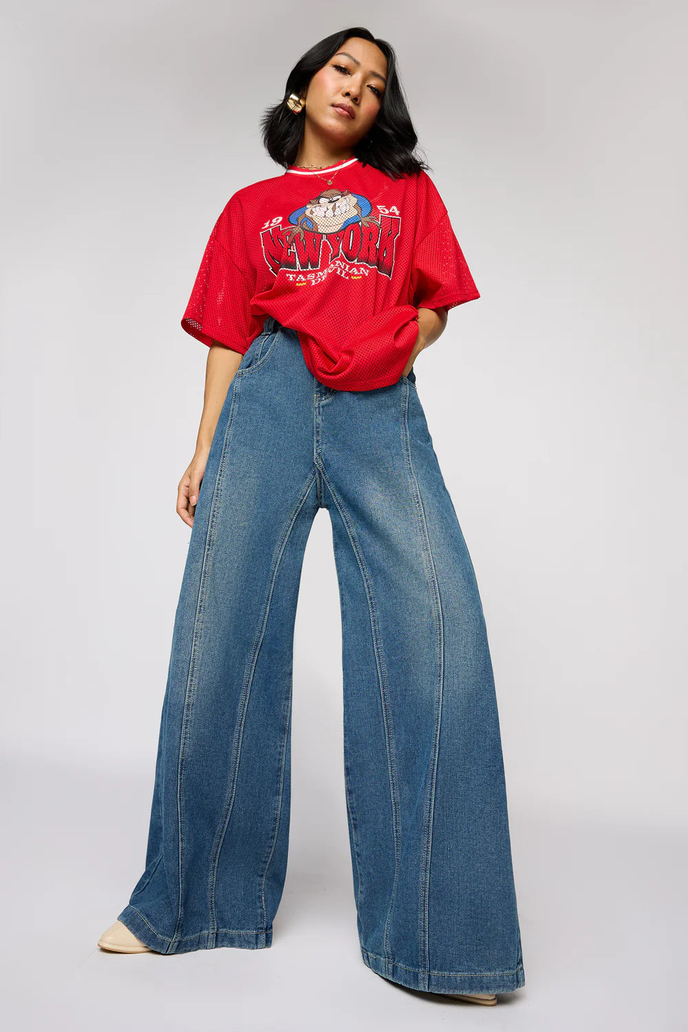 Elegant Classic Navy Flared Denim Pants for Women – Korean Streetwear Style