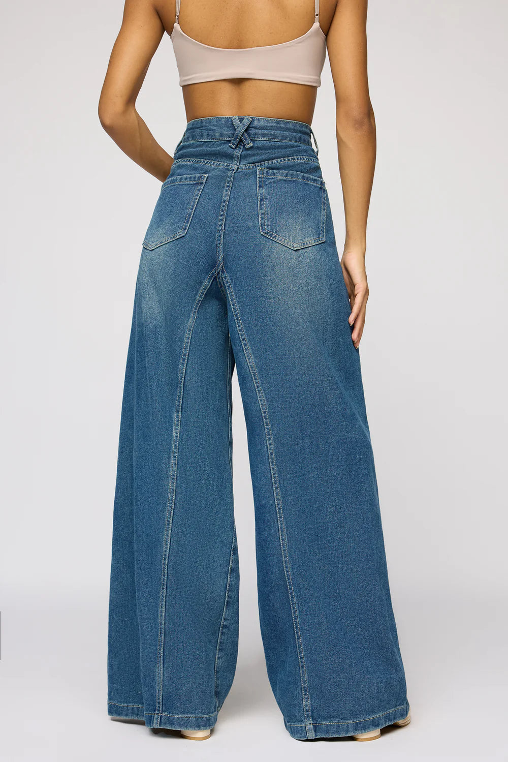 Elegant Classic Navy Flared Denim Pants for Women – Korean Streetwear Style