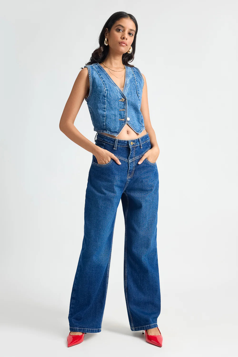 Versatile Dark Blue Fish Cut Womens Straight Fit Jeans for Casual Street Style Outfits
